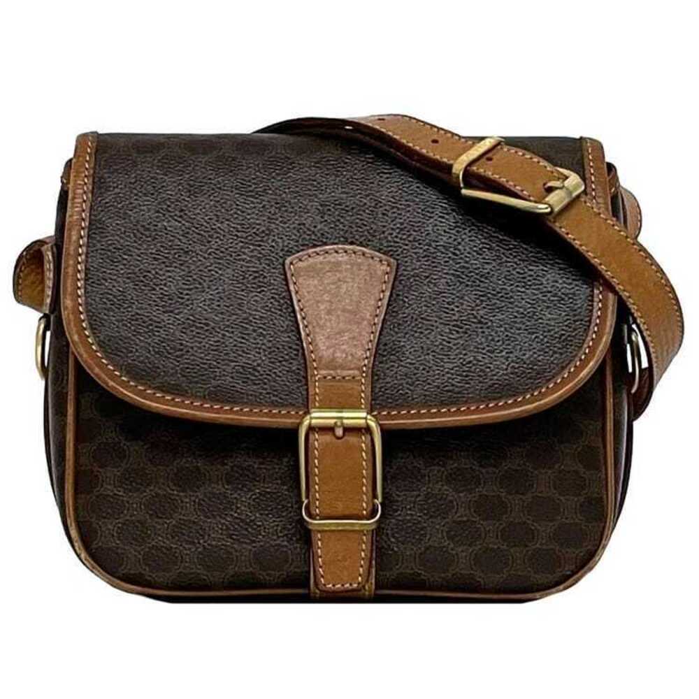 Celine Shoulder Bag Brown Macadam Leather Flap Crossbody Logo Work Business